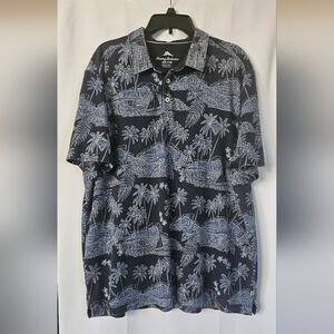 Tommy Bahama Navy Blue Tropical‎ Print Polo Shirt Size XXL